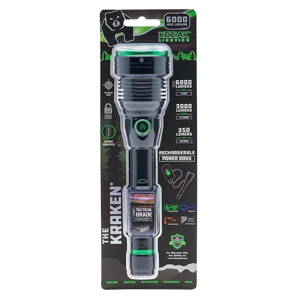 Kodiak Kraken Rechargeable Tactical Grade Flashlight with Power Bank